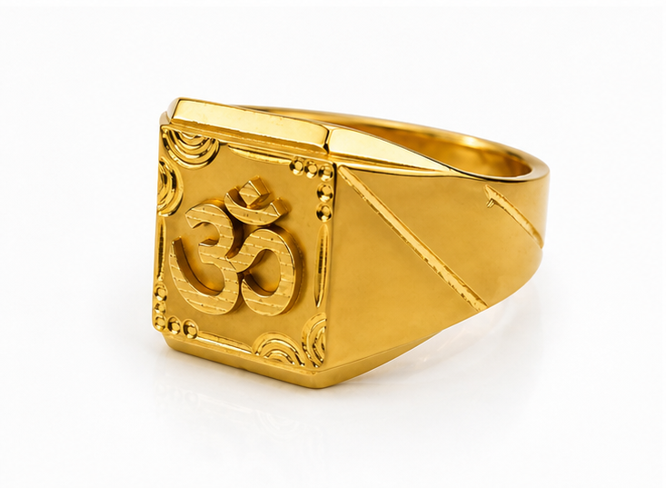 NuGold Premium Om Maharaja Gold Signet Ring for Men