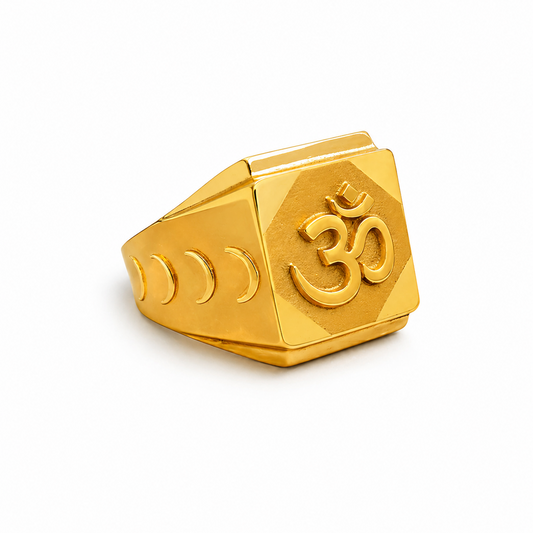 NuGold Om Royale Geometric Gold Signet Ring for Men