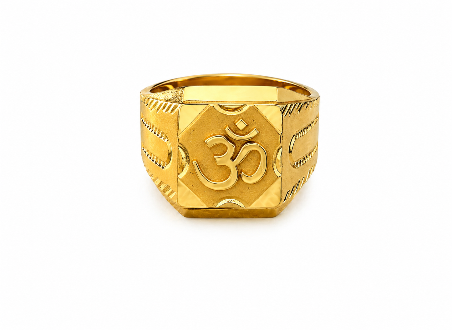 NuGold Om Divine Square Signet Gold Ring for Men