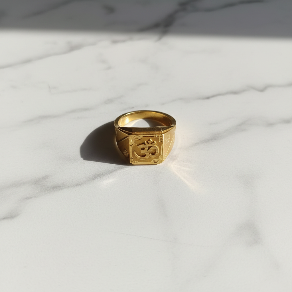 NuGold Premium Om Maharaja Gold Signet Ring for Men