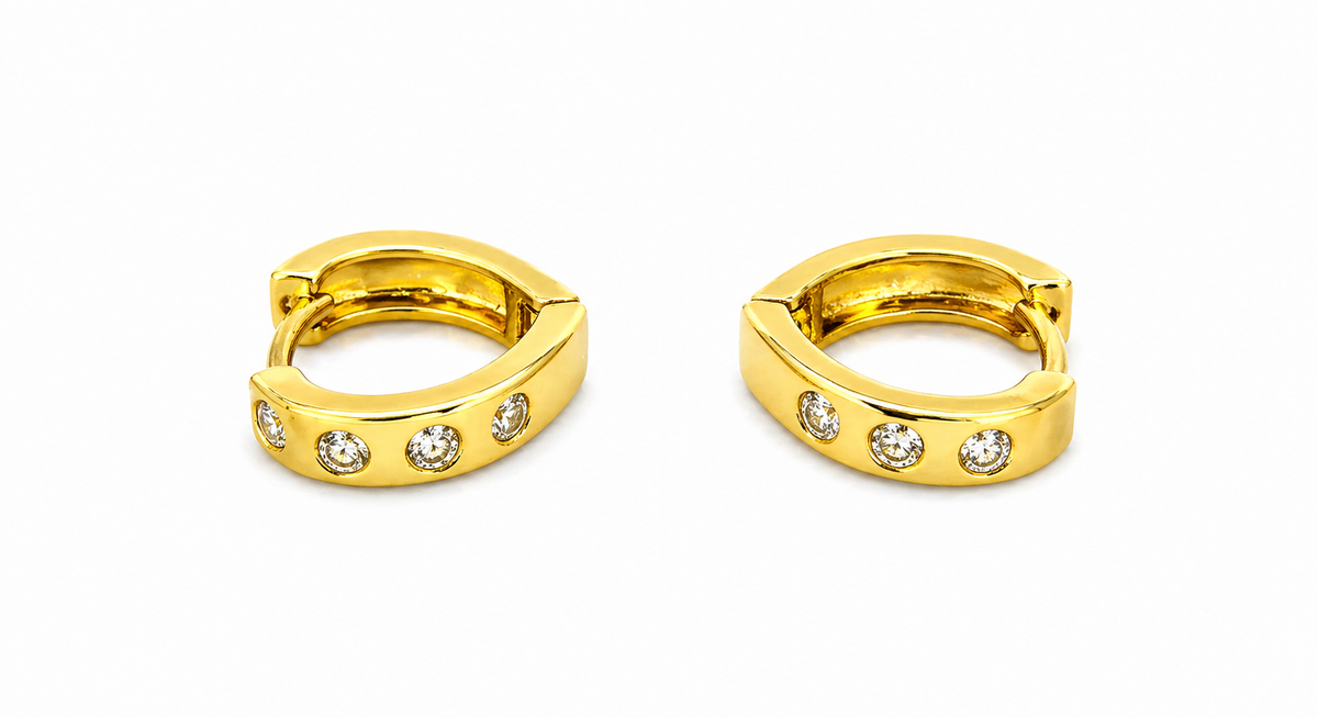 NuGold Radiance Crystal Studded Gold-Toned Hoop Earrings for Women