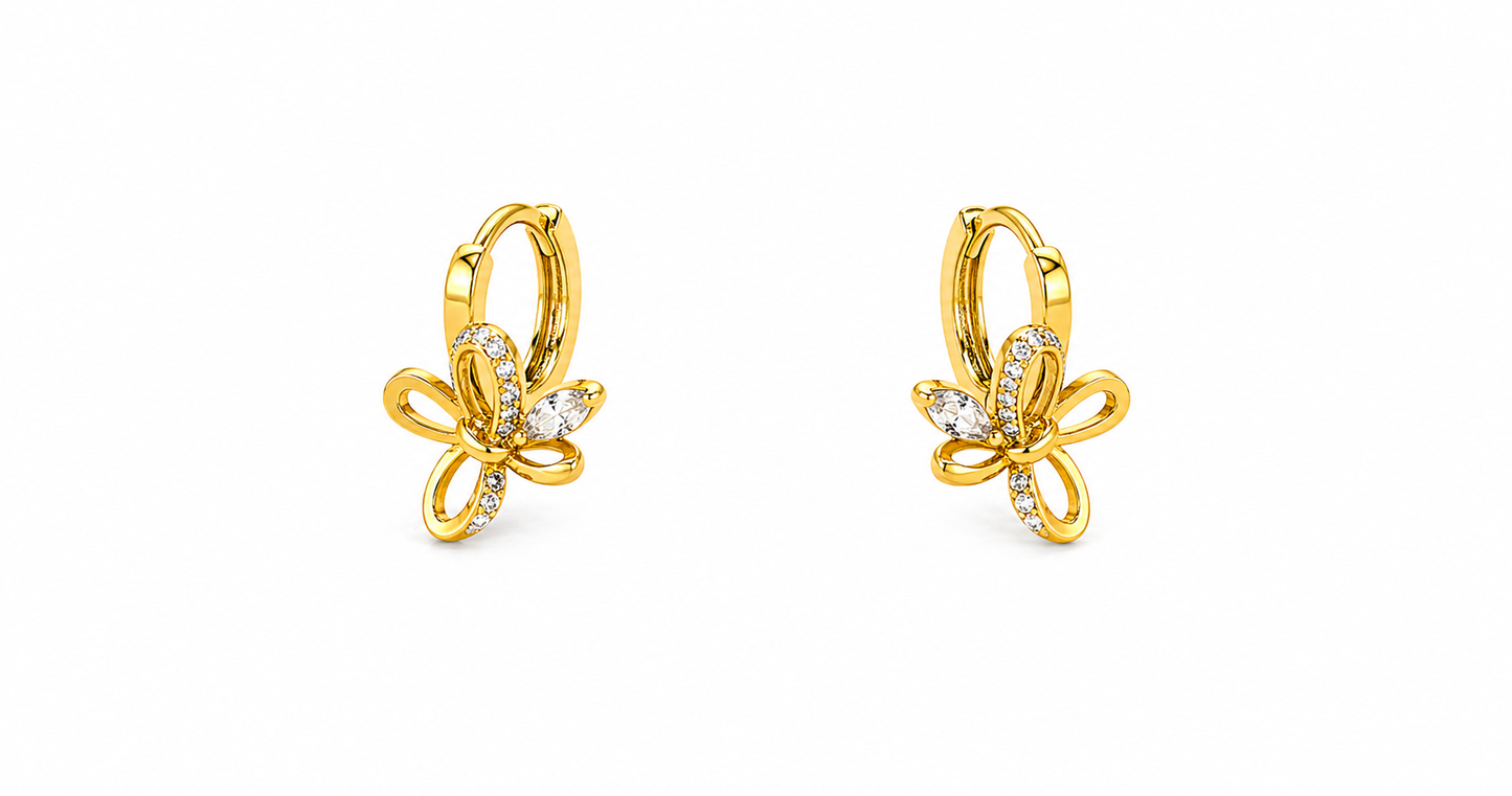 NuGold Butterfly Charm Crystal Gold-Toned Hoop Earrings for Women