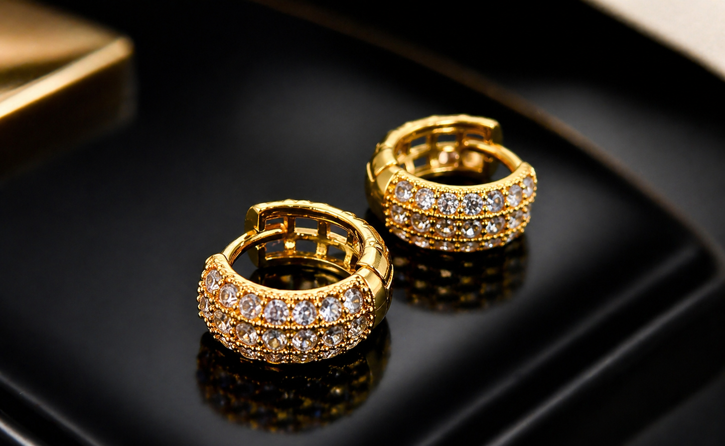 NuGold Luxe Pavé Crystal Gold-Toned Huggie Hoop Earrings for Women