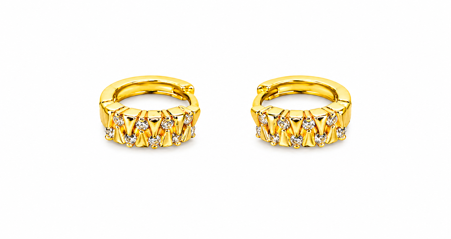 NuGold Geometric Crystal Gold-Toned Huggie Hoop Earrings for Women