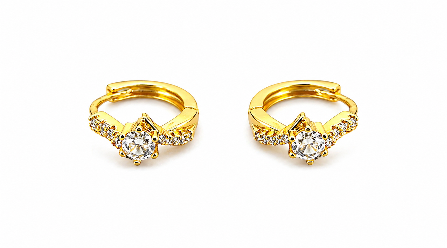 NuGold Solitaire Crystal Gold-Toned Huggie Hoop Earrings for Women