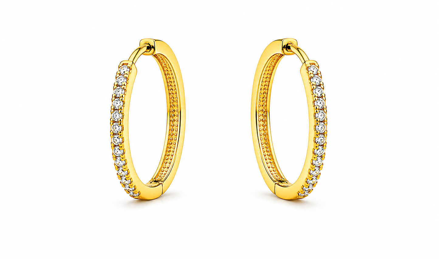 NuGold Classic Crystal Gold-Toned Hoop Earrings for Women