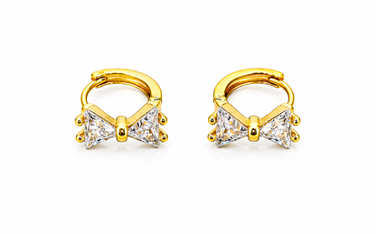 NuGold Crystal Bow Gold-Toned Huggie Hoop Earrings for Women