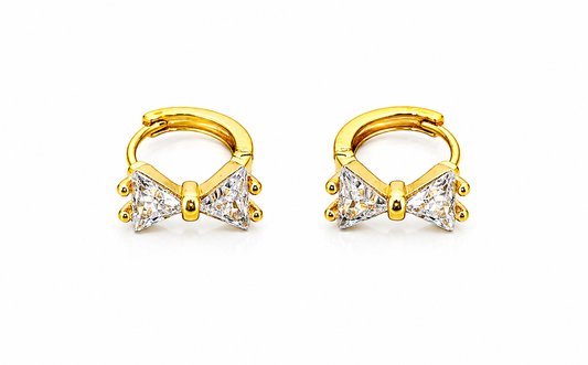 NuGold Crystal Bow Gold-Toned Huggie Hoop Earrings for Women