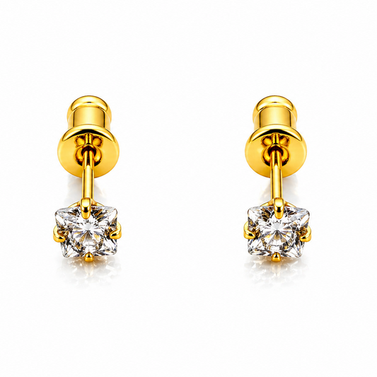 NuGold Solitaire Crystal Gold-Toned Stud Earrings for Women