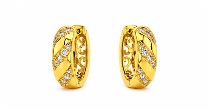 NuGold Twisted Crystal Gold-Toned Huggie Hoop Earrings for Women