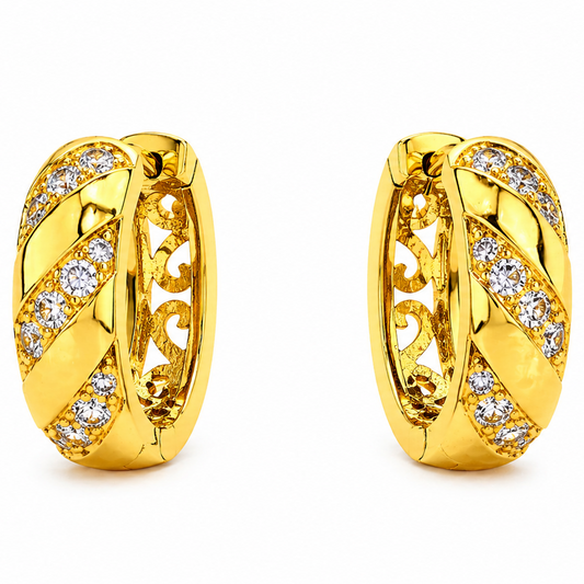 NuGold Twisted Crystal Gold-Toned Huggie Hoop Earrings for Women