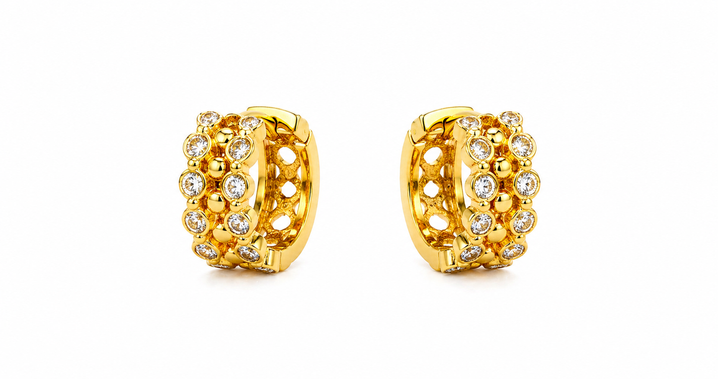 NuGold Luxe Crystal Cluster Gold-Toned Huggie Hoop Earrings for Women