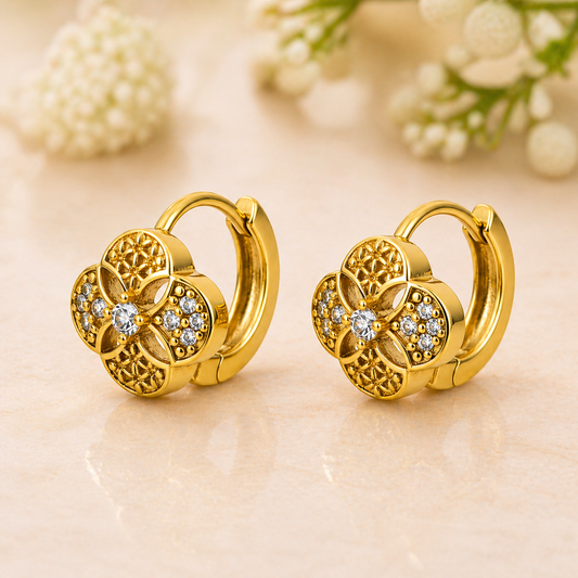 NuGold Floral Gold Plated Hoop Earrings for Women & Girls