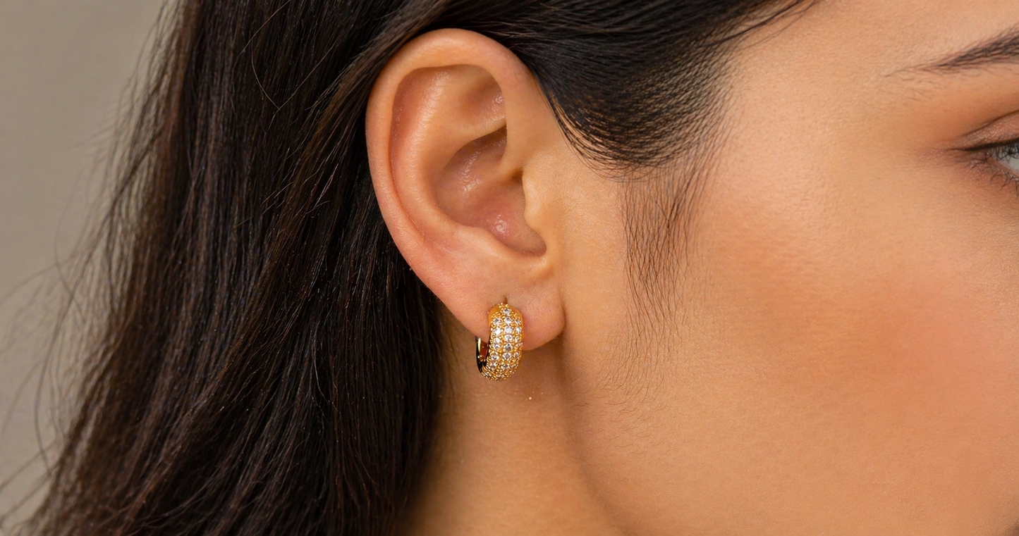 NuGold Luxe Pavé Crystal Gold-Toned Huggie Hoop Earrings for Women