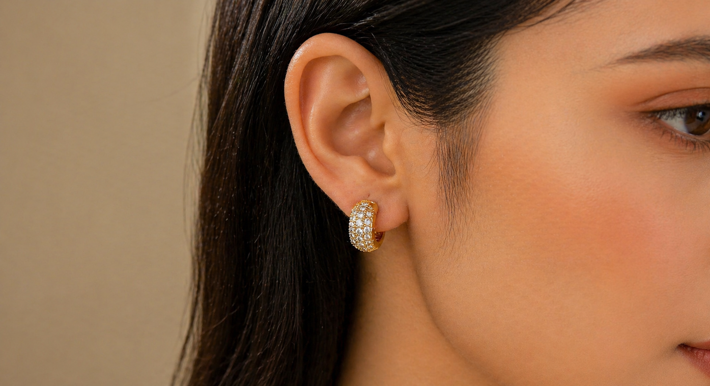 NuGold Luxe Pavé Crystal Gold-Toned Huggie Hoop Earrings for Women