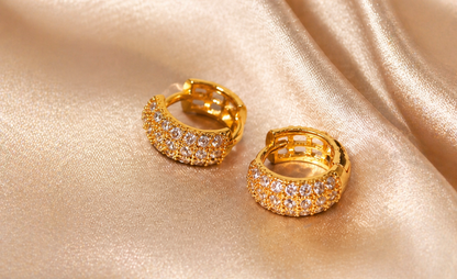 NuGold Luxe Pavé Crystal Gold-Toned Huggie Hoop Earrings for Women
