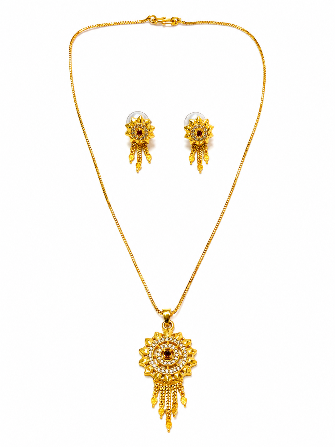Elegant Traditional Floral Medallion Necklace & Earrings Set for Women