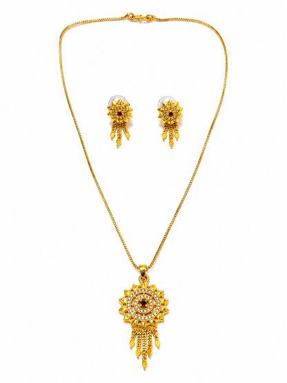 Elegant Traditional Floral Medallion Necklace & Earrings Set for Women