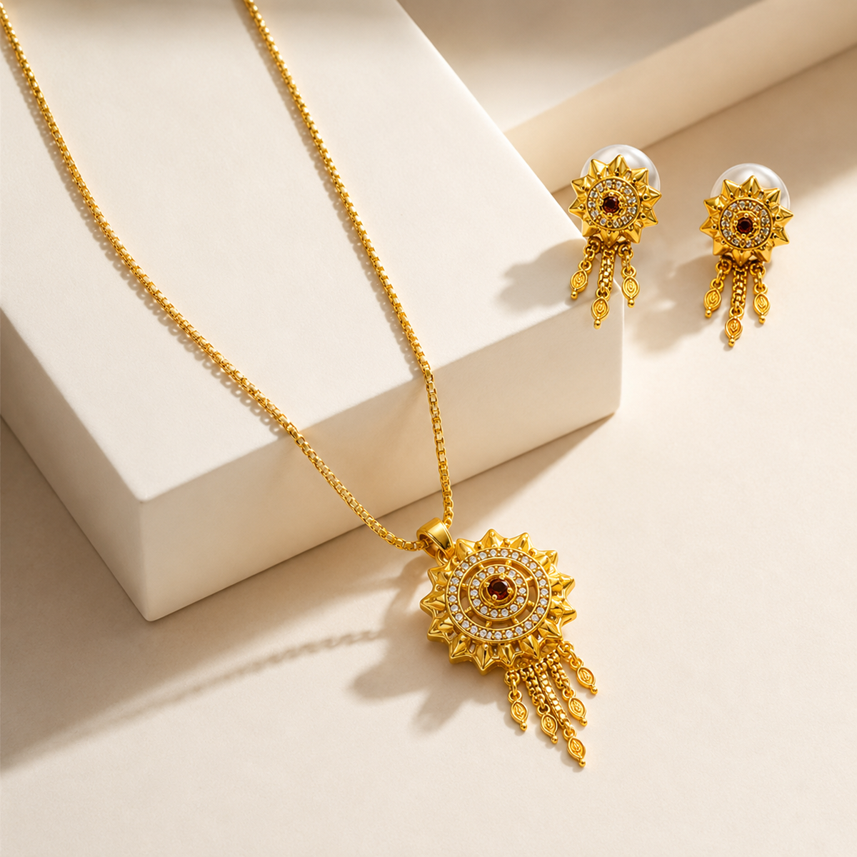 Elegant Traditional Floral Medallion Necklace & Earrings Set for Women