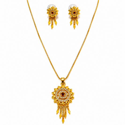 Elegant Traditional Floral Medallion Necklace & Earrings Set for Women