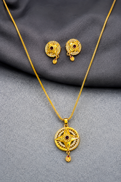 Traditional Floral Round Pendant Necklace & Earrings Set for Women
