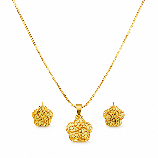 Elegant Floral Filigree Pendant Necklace Set with Matching Stud Earrings for Women
