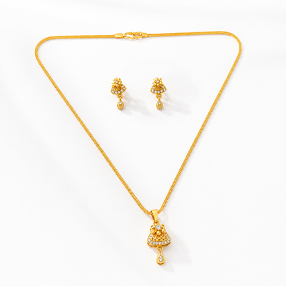 Elegant Floral CZ Pendant Necklace & Matching Drop Earrings Set for Women