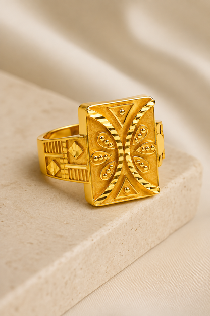 Rajwada Trinity Gold Statement Ring for Men
