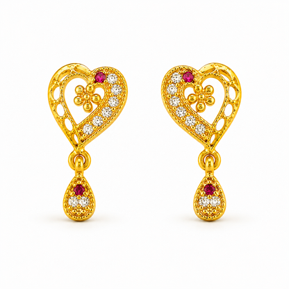 Intricate Lattice-Frame Love Motif Earrings with Teardrop Droplets