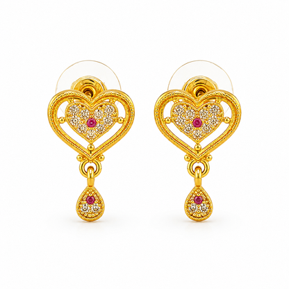 Radiant Imperial Ruby-Tinted Halo Heart Drops Earring