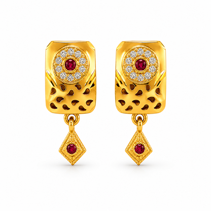 Traditional Royal Ruby-Accented Rectangle Drop Earrings