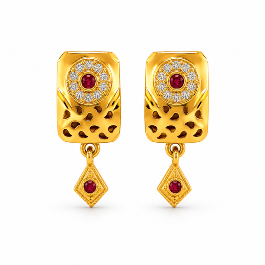 Traditional Royal Ruby-Accented Rectangle Drop Earrings