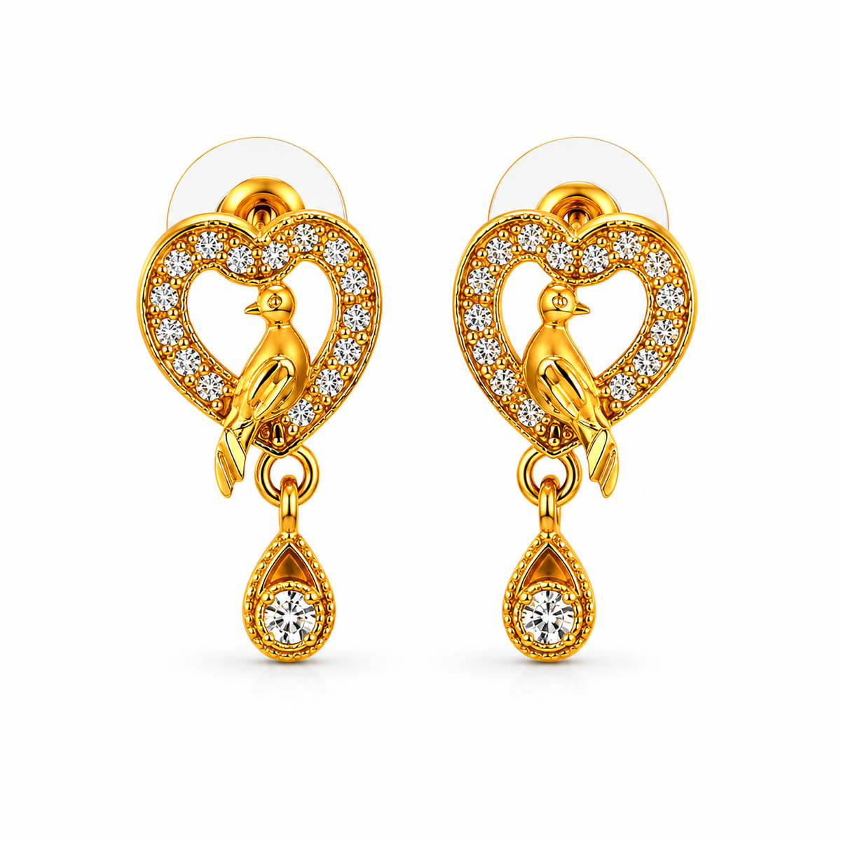 Modern Heart Shape Bird Stud Earrings