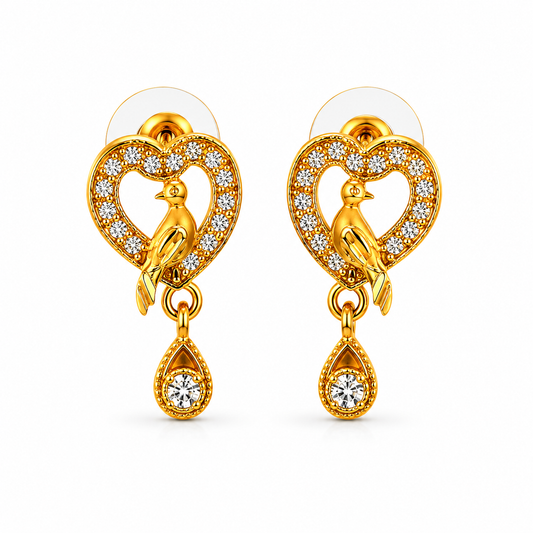 Modern Heart Shape Bird Stud Earrings