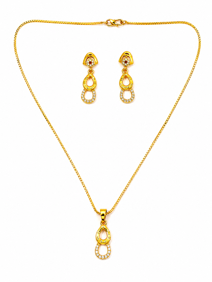 Elegant Double Teardrop CZ Pendant Necklace Set with Matching Drop Earrings for Women