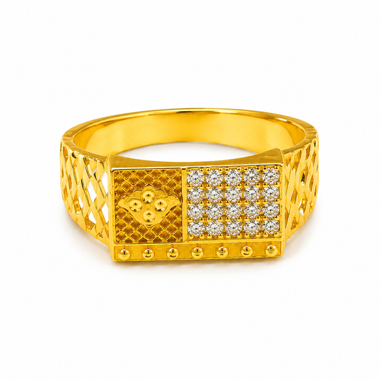 Royal Dual-Panel Crystal Lattice Statement Ring for Men