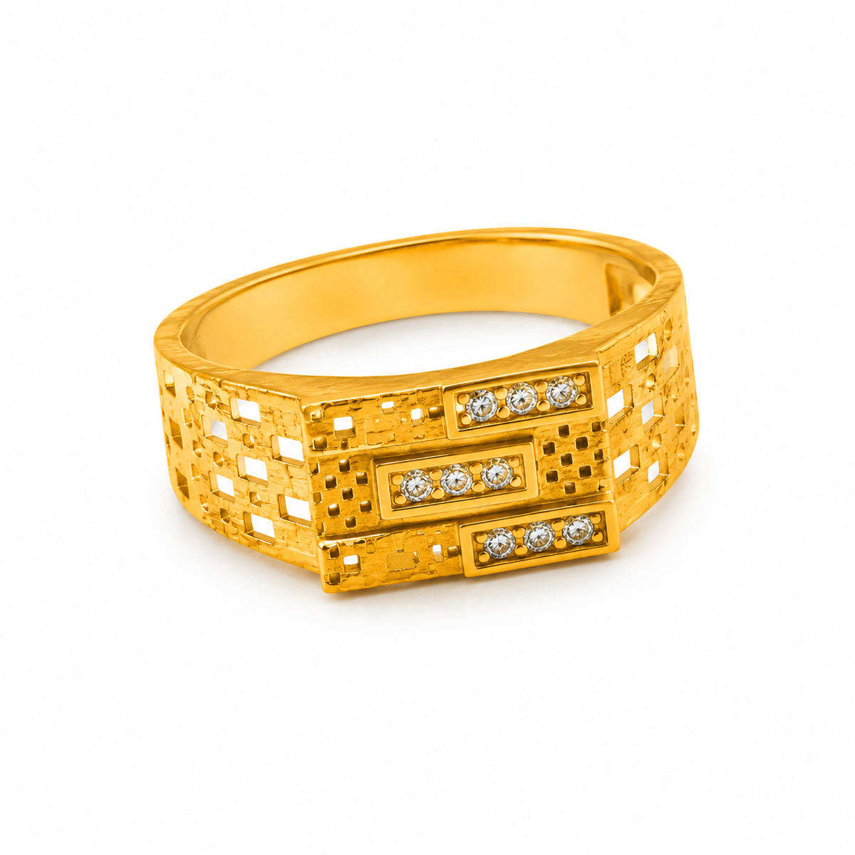 Royal Triple-Bar Crystal Grid Statement Ring for Men