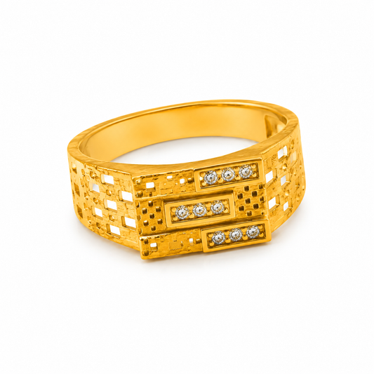 Royal Triple-Bar Crystal Grid Statement Ring for Men