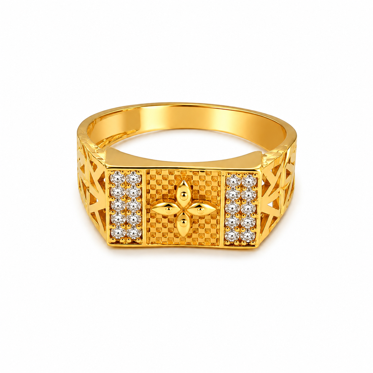 Royal Crystal Floral Crest Statement Ring for Men