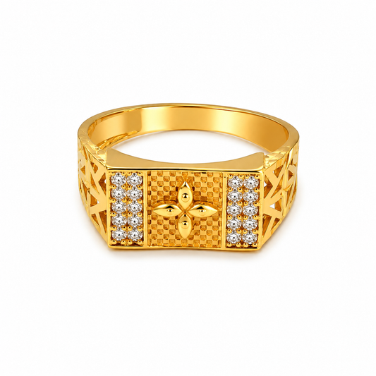 Royal Crystal Floral Crest Statement Ring for Men