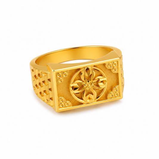 Regal Floral Emblem Heritage Signet Ring for Men