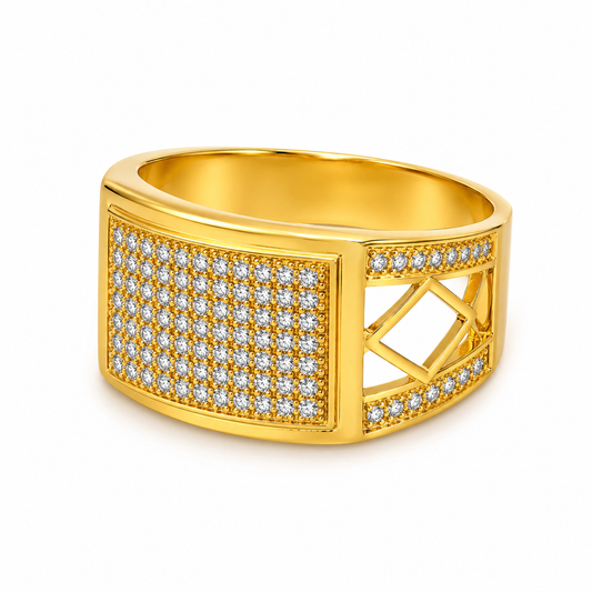 Regal Diamond Grid Statement Ring for Men