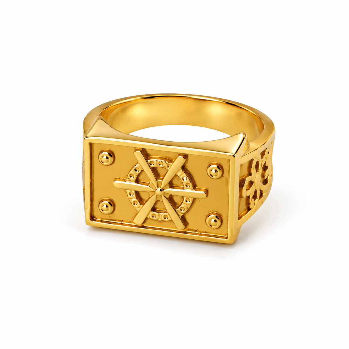 Imperial Wheel Crest Geometric Signet Ring for Men