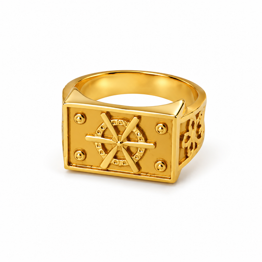 Imperial Wheel Crest Geometric Signet Ring for Men