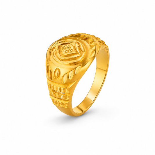 Royal Crest Leaf Engraved Statement Ring for Men