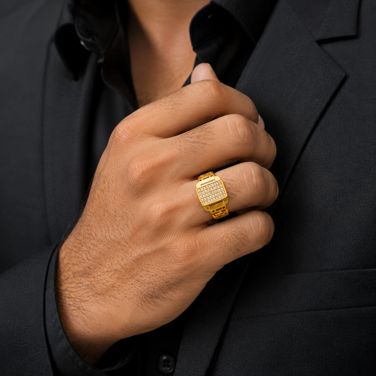 Royal Gridstone Crystal Statement Ring for Men
