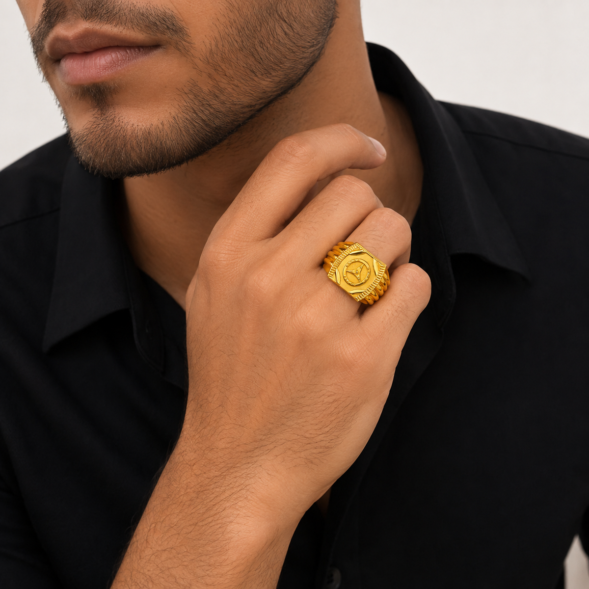 Royal Triad Crest Statement Ring for Men