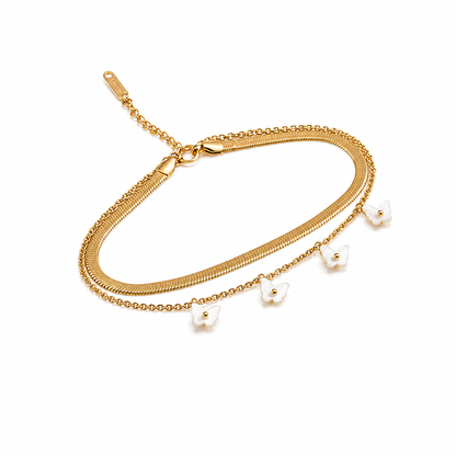 Luxury White Clover Charm Bracelet with Dual Chain Design