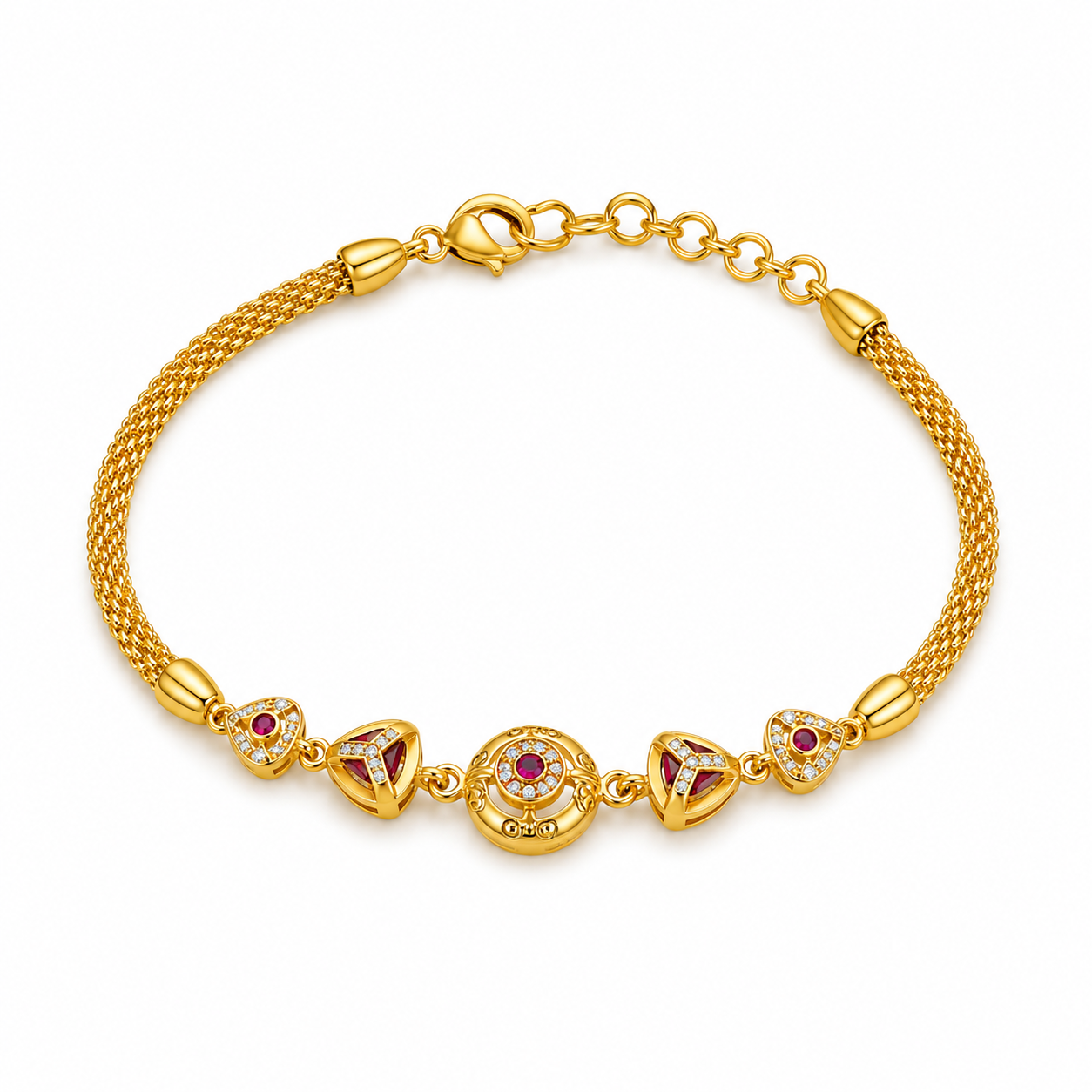 Luxury Ruby Trinity Charm Bracelet for Women & Girls