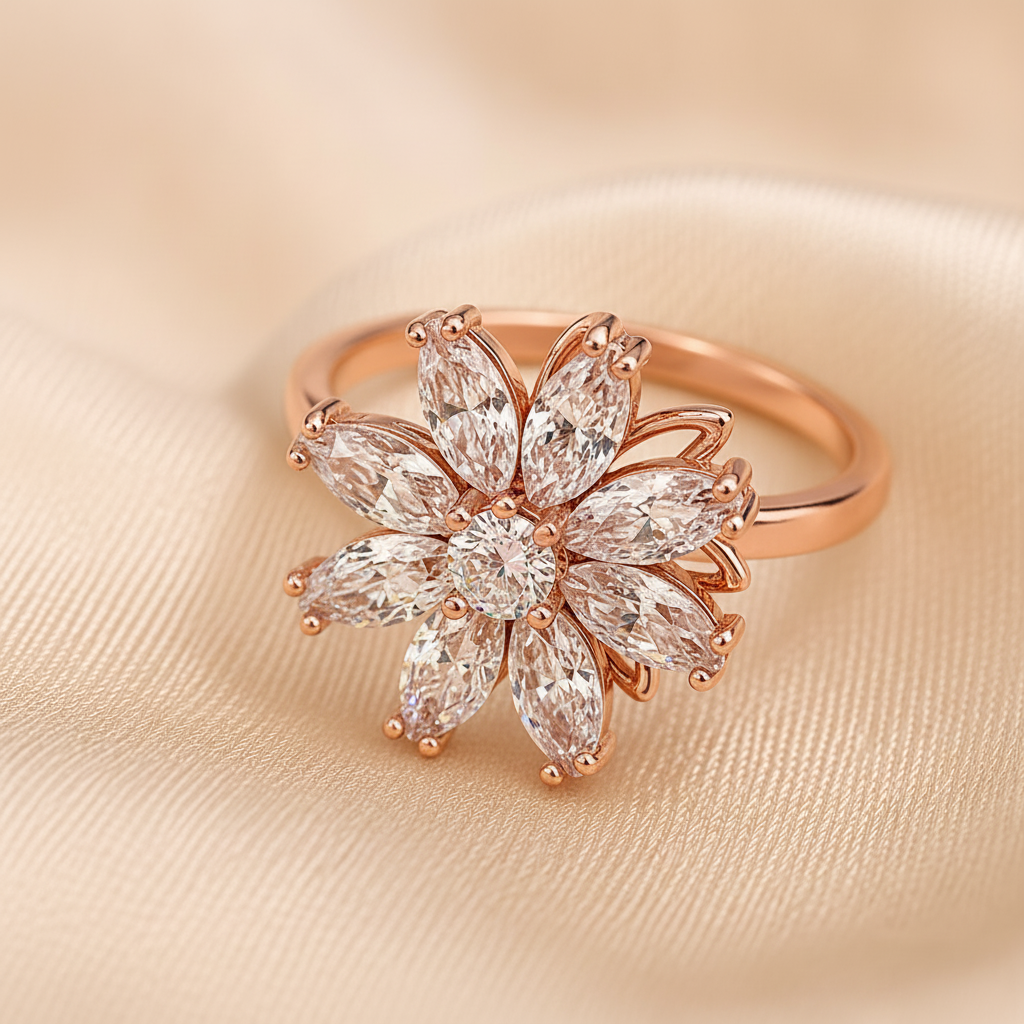 Luxury 360° Rotating Floral Blossom Adjustable Ring with Sparkling CZ